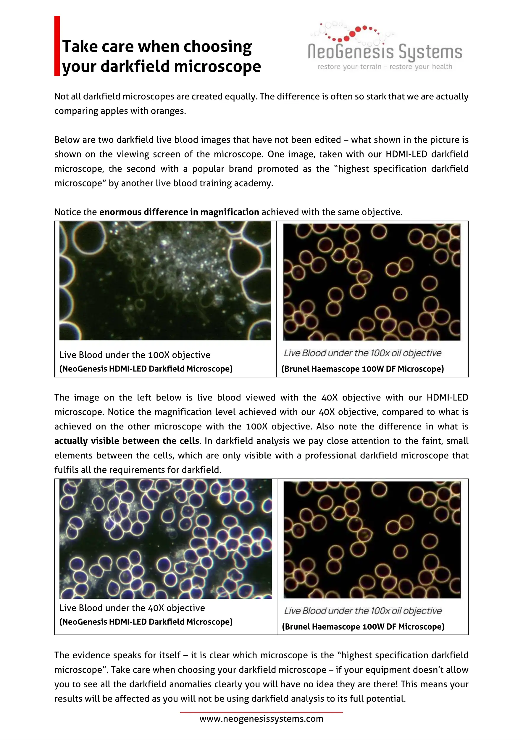 Choosing your darkfield microscope